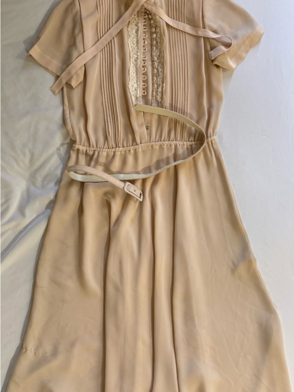 Cream Lace-Trimmed Vintage Style Dress